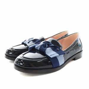 レアンドラ leandra ローファー リボン エナメル 6B 紺 ネイビー /AN12