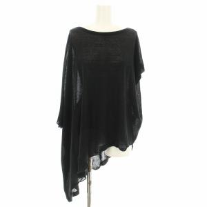 ドルマン アシンメトリートップス ニット カットソー 半袖 七分袖 麻 リネン混 38 黒 ブラック 300AA280-0170