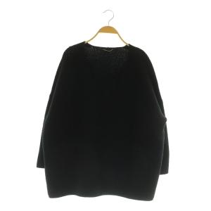 ガーター編みニット セーター 七分袖 Vネック ワイド ブラック /MY OS