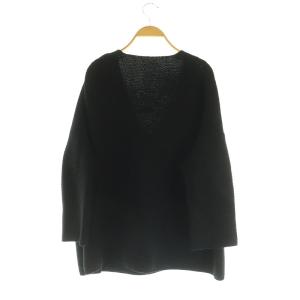 L'Appartement ガーター編みニット セーター 七分袖 Vネック ワイド ブラック /MY OS