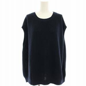 C/LI畦ノースリーブプルオーバー ニット 麻 リネン混 フレンチスリーブ 紺 ネイビー 21080900054020