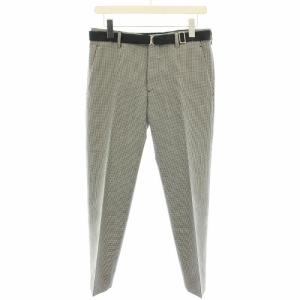 2016年製 スラックス パンツ ジップフライ ベルト 千鳥格子柄 モヘア混 絹 シルク混 44 白 ホワイト