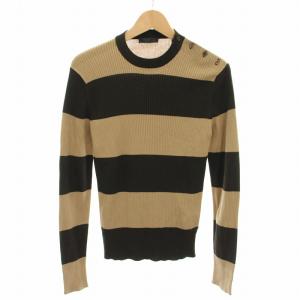 2018年製 ニット セーター クルーネック 長袖 ボーダー リブ編み 46 茶 ブラウン ベージュ UMA924