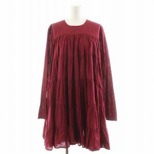 SOLIMAN ティアードワンピース ひざ丈 長袖 ボルドー 92-158-11-075275 /AN45