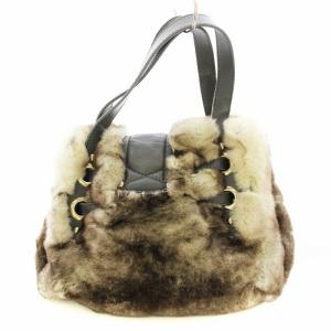 JIMMY CHOO ラビットファー ハンドバッグ ミニバック グレー 茶 /G