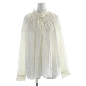 タグ付き ハイカウントサテン ネックフリルブラウス シャツ 長袖 36 白 ホワイト 11-01-04-01131