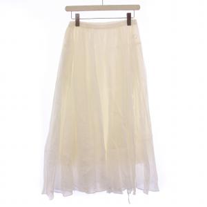 フレアスカート ギャザー イージー ミモレ ロング ウエストゴム サイドリボン 麻 リネン F 白 ホワイト