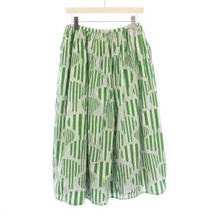 line treeシルクコットンプリントバルーンスカート フレア ギャザー イージー ミモレ ロング ウエストゴム