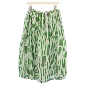 mina perhonen line treeシルクコットンプリントバルーンスカート フレア ギャザー イージー ミモレ ロング ウエストゴム