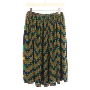 フレアスカート ギャザー イージー ミモレ ロング ウエストゴム ウール 総柄 36 マルチカラー /BB