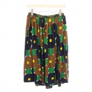mina perhonen フレアスカート ギャザー イージー ミモレ ロング ウエストゴム ウール 総柄 36 マルチカラー /BB