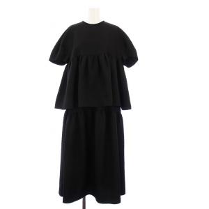 23SS セットアップ ペイズリーマトラッセ ペプラムブラウス 半袖 ギャザーロングスカート 36 ブラック