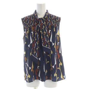 キカパターンプリントブラウス シャツ 総柄 ボウタイ 38 紺 ネイビー 黄 イエロー 0321341117