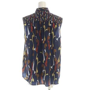 Diagram GRACE CONTINENTAL キカパターンプリントブラウス シャツ 総柄 ボウタイ 38 紺 ネイビー 黄 イエロー 0321341117