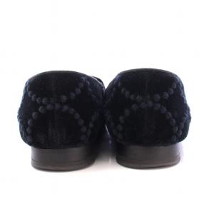 mina perhonen タンバリン スリッポン パンプス ラウンドトゥ ローヒール ベルベット 丸柄 切替 23.5cm 黒 ブラック