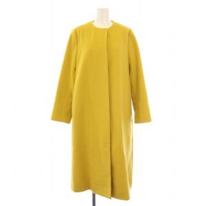 ノーカラーベルラインコート アウター ロング丈 ウール カシミヤ混 38 黄色 イエロー 1525-147-3755