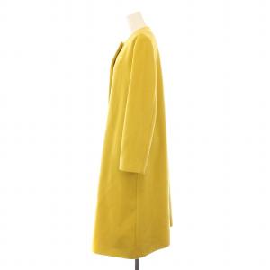 UNITED ARROWS ノーカラーベルラインコート アウター ロング丈 ウール カシミヤ混 38 黄色 イエロー 1525-147-3755