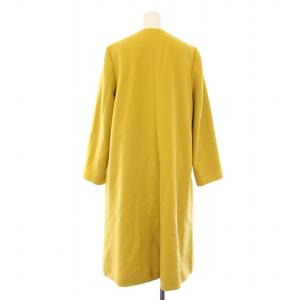 UNITED ARROWS ノーカラーベルラインコート アウター ロング丈 ウール カシミヤ混 38 黄色 イエロー 1525-147-3755