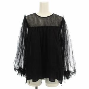 23AW プリーツチュールトップ 0323342218 シースルー シャツ ブラウス 長袖 36 黒 ブラック