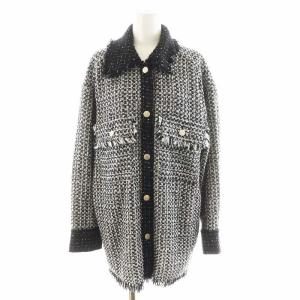 22AW ツイードオーバーシャツジャケット 36 黒 ブラック 白 ホワイト 0322401057 /AN41