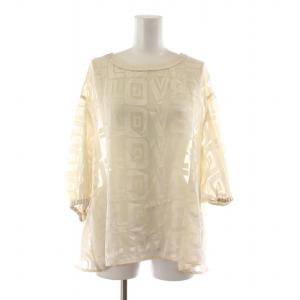 タグ付き レタードオパールトップ シャツ ブラウス 半袖 総柄 シアー 36 ベージュ 0221341094