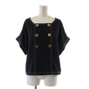 スクエアネックトップ シャツ ブラウス 半袖 金ボタン 36 ブラック 0322341171 /NQ