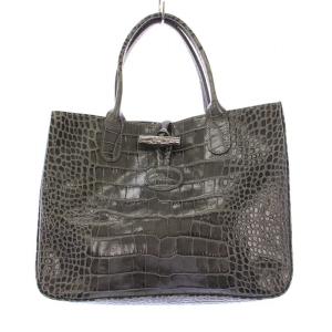 ロゾ ハンドバッグ クロコ型押し レザー ロゴ カーキ 黒 ブラック /BB