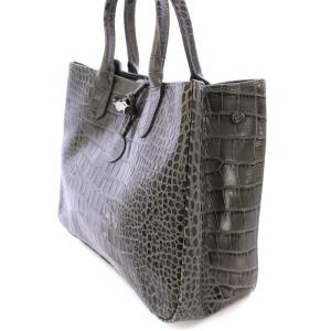 Longchamp ロゾ ハンドバッグ クロコ型押し レザー ロゴ カーキ 黒 ブラック /BB