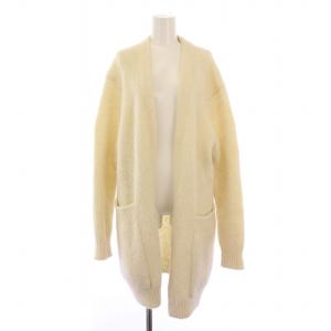 ニットカーディガン ロング丈 前開きトッパー ウール 無地 オーバーサイズ XS 白 ホワイト /BB