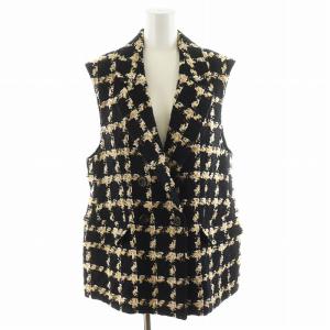 23AW フェザーチェックツイードジレ ベスト 36 ベージュ 黒 ブラック 0223357224 /AN44