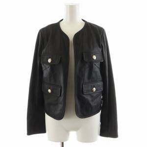 22AW ノーカラーフラップレザージャケット 革ジャン 羊革 ラムレザー 36 黒 ブラック 0322304079