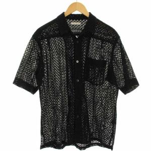 ジオメトリックレースオープンカラーシャツ シアー 半袖 M 黒 ブラック 1116-199-1118 /HN