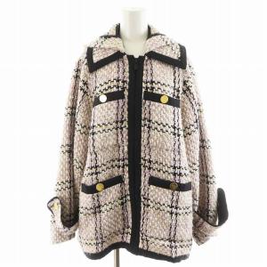 23AW ツイードフーディーコート 36 パープル ホワイト 0223369103