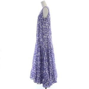 UNITED ARROWS コットン フラワー マキシワンピース ロング ノースリーブ 38 青 ブルー 白 ホワイト 1526-199-3386