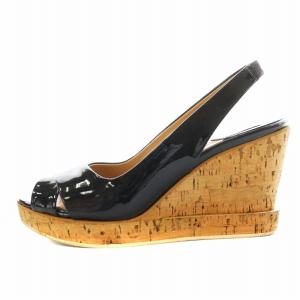 Salvatore Ferragamo サンダル ウェッジソール バックストラップ エナメル 6.5 黒 ブラック 00924 /AN15 D