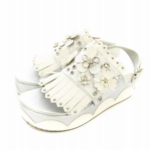 フラワーモチーフサンダル バックストラップ 厚底 フェイクレザー ビジュー装飾 M 23.0?23.5cm