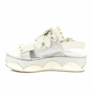 Chesty フラワーモチーフサンダル バックストラップ 厚底 フェイクレザー ビジュー装飾 M 23.0?23.5cm