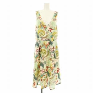 オズプリントカシュクールタックワンピース フレア ミモレ ロング ノースリーブ 総柄 40 マルチカラー