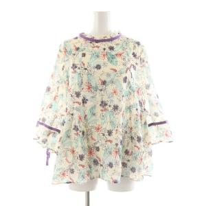 シアーシャツ ブラウス 花柄 七分袖 リボン 42 アイボリー GJBGM-71158 /NQ