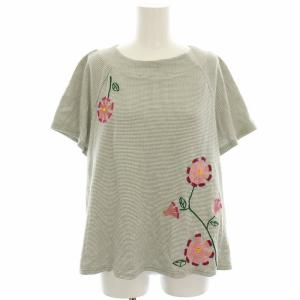 フラワーモチーフワッフルＴシャツ カットソー 半袖 花刺繍 40 グレー 白 ホワイト GJKGP-34150