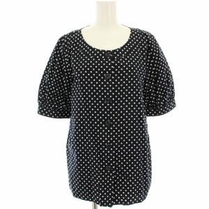 YVES SAINT LAURENT セットアップ 上下 ノーカラーシャツ 半袖 プリーツスカート ひざ丈 ドット 水玉 S M 紺 ネイビー