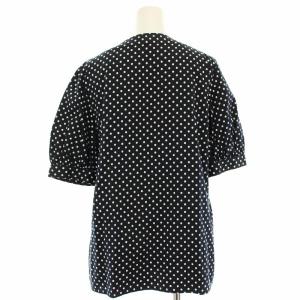 YVES SAINT LAURENT セットアップ 上下 ノーカラーシャツ 半袖 プリーツスカート ひざ丈 ドット 水玉 S M 紺 ネイビー