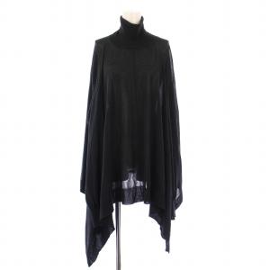 ドレープタートルネックプルオーバー ニット 長袖 薄手 ストレッチ 無地 F 黒 ブラック 20080586317030