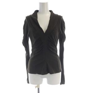 カットソー Vネック 長袖 茶 ブラウン /RO