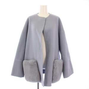 24AW 2WAYファーポケットリバーコート ノーカラー アウター ミドル丈 前開きトッパー ウール F