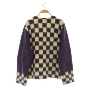 BEAMS BOY 24AW チェッカード Vネック カーディガン 長袖 切替 パープル /MY OS
