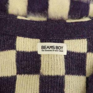 BEAMS BOY 24AW チェッカード Vネック カーディガン 長袖 切替 パープル /MY OS