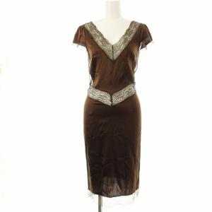 ロングワンピース シルク レース 袖丈 38 茶色 ブラウン /OR