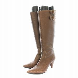 ロングブーツ ポインテッドトゥ レザー サイドジップ 36.5 23.5cm 茶 ブラウン /KU D