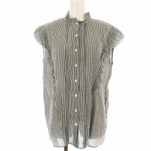 22SS ノースリコットン シルクピンタックフリルブラウス ストライプ柄 F 白 ホワイト 黒 ブラック